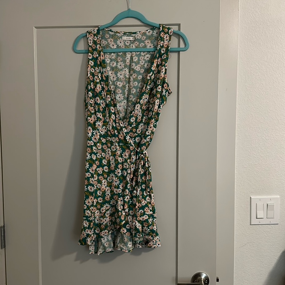 Green floral wrap dress